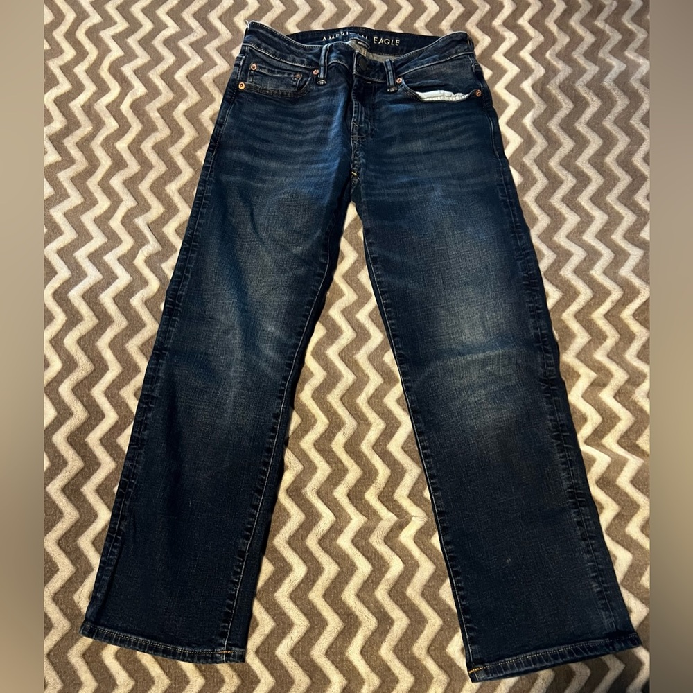 Men’s American Eagle Airflex Bootcut Jeans in sizes 28x28, 28x32 and 29x30.